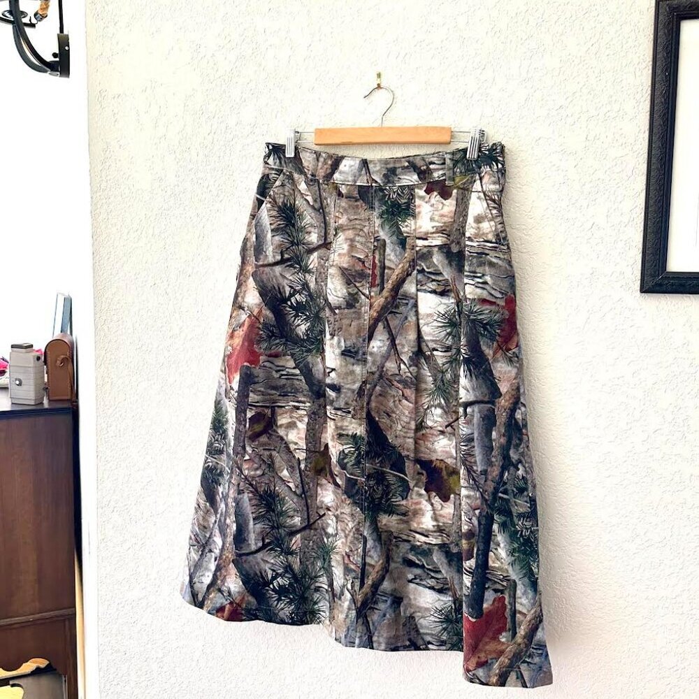Basic Pleasure Mode Hunter Camo Denim Midi Skirt Front & Back Pockets - Picture 3 of 16